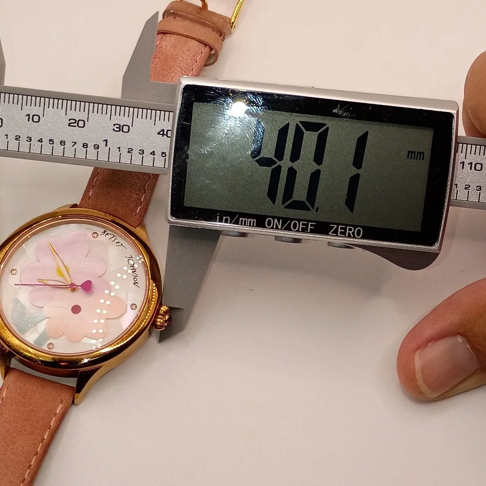 Betsey Johnson Floral Wristwatch Women OS Pink Gold Tone Leather Band BJ00470-09